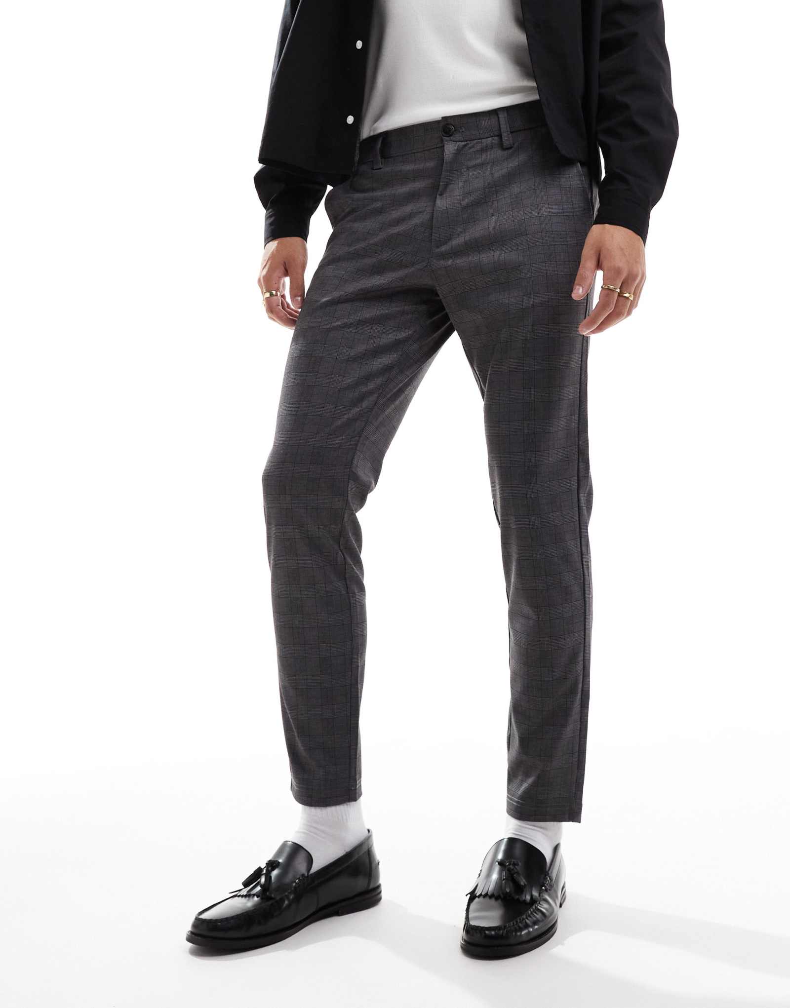 Узкие элегантные брюки Jack &Jones в серую клетку 