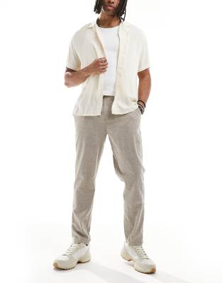 Jack & Jones Slim Tapered Drawstring Linen Blend Pants In Neutral
