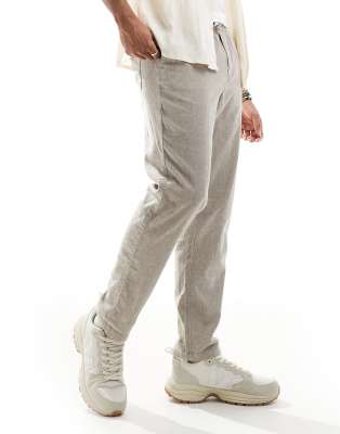 JACK & JONES SLIM TAPERED DRAWSTRING LINEN BLEND PANTS 