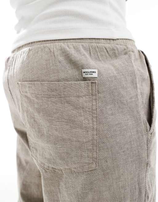 Jack & Jones slim tapered drawstring linen blend pants in beige