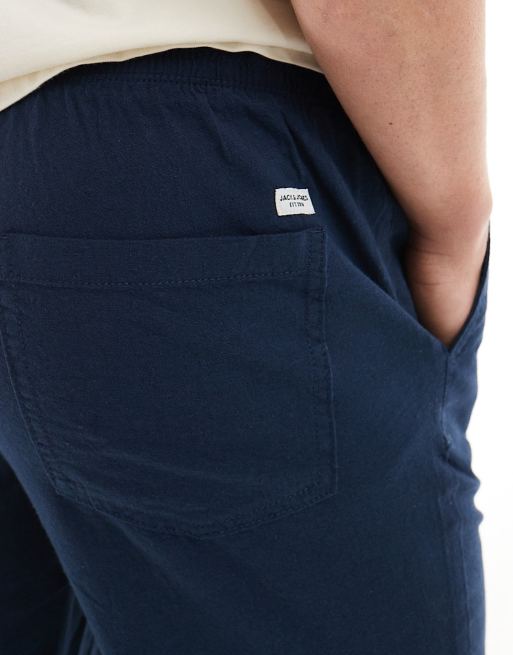 Jack & Jones slim tapered drawstring linen pants in navy