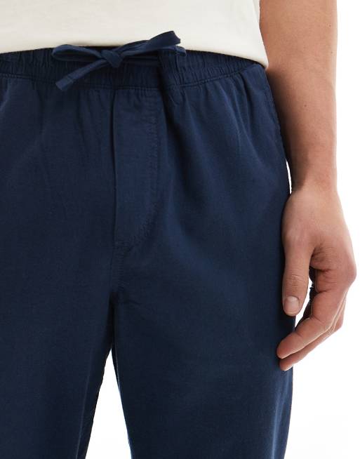 Jack & Jones slim tapered drawstring linen pants in navy