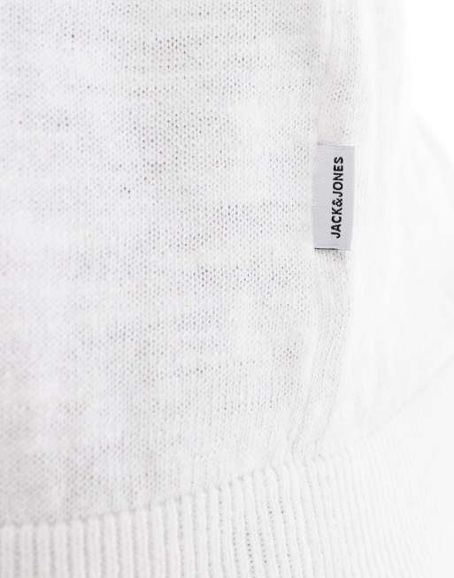 Jack & Jones slub long sleeved knitted polo in white