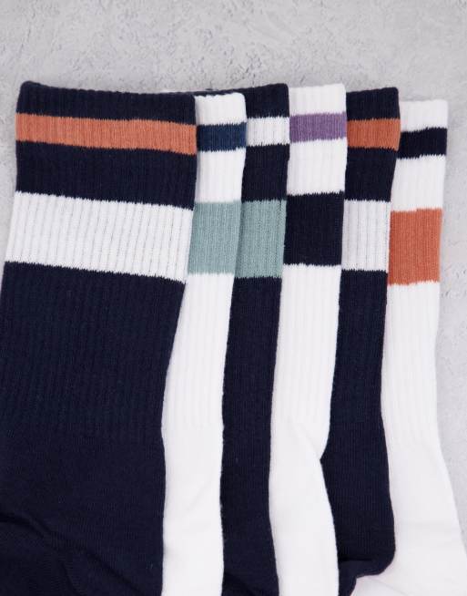 Jack & Jones – Sneaker-Socken in Marineblau und Weiß mit Streifen im 5er-Pack, 3 von 4