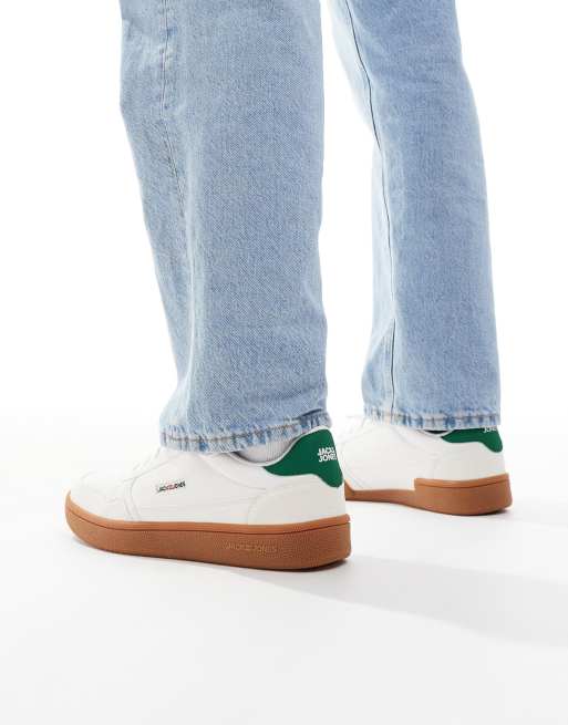 Jack & Jones - Sneakers met rubberen zool in wit met groen detail, 3 van 5