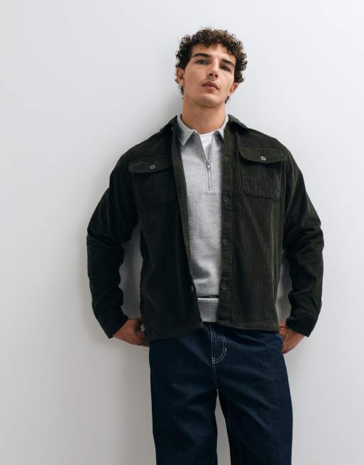 Jack & Jones sobrecamisa de pana con doble bolsillo en verde oliva oscuro, 4 de 5