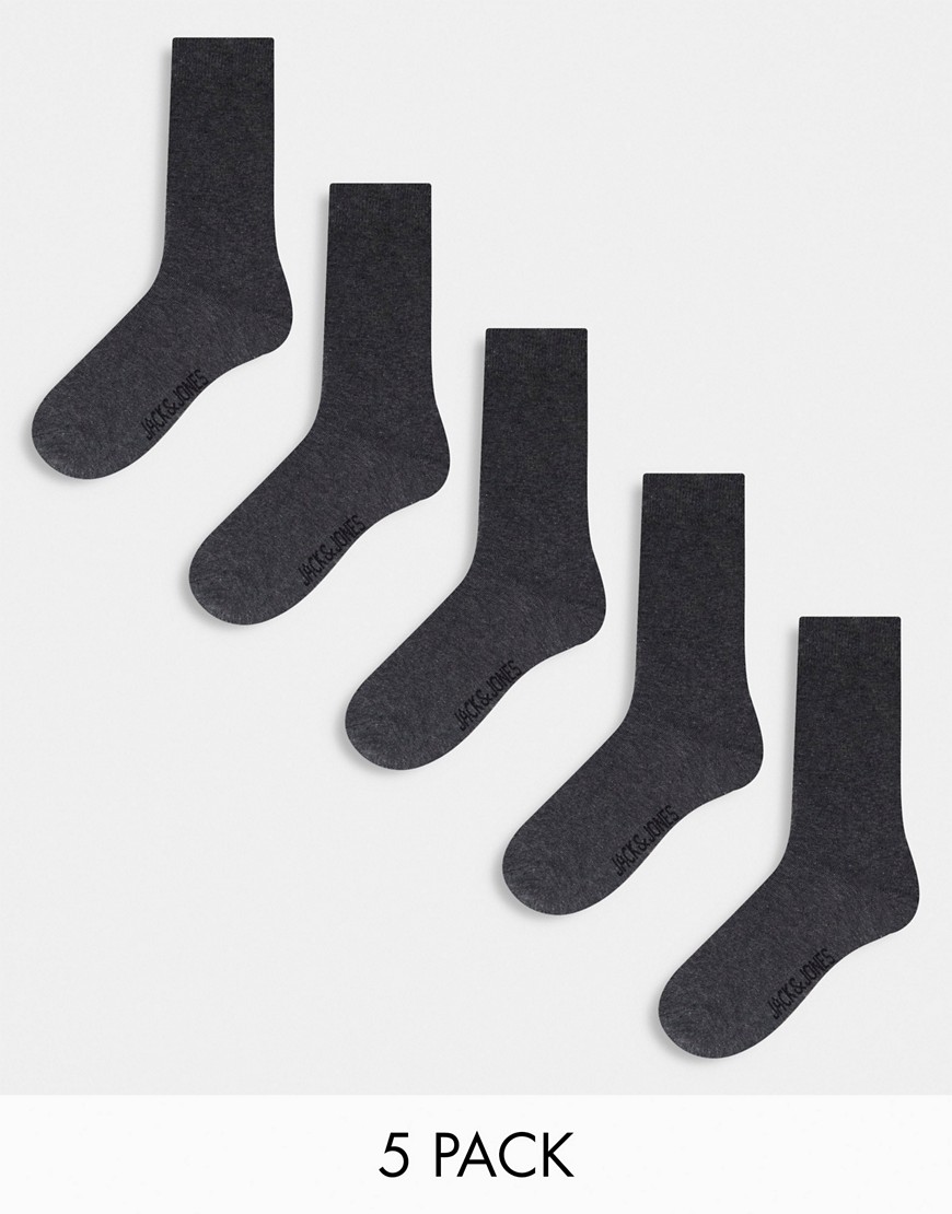 Jack & Jones socks 5 pack in dark grey melange
