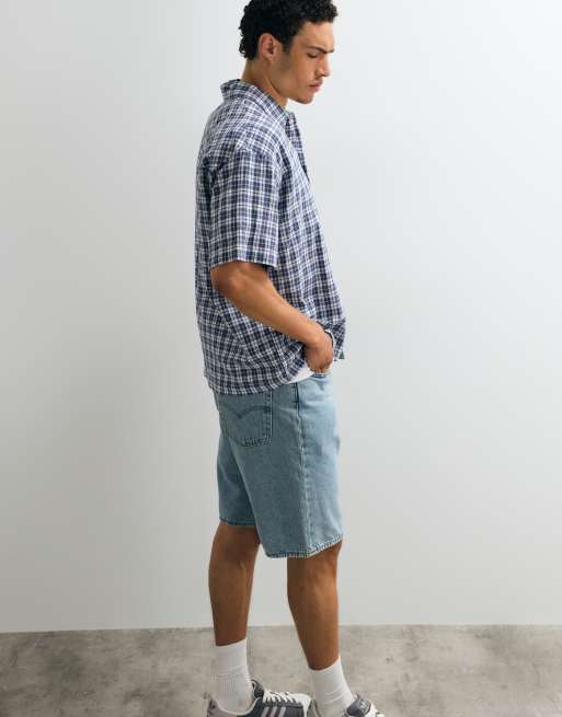 Jack & Jones - Sort cropped skjorte i hørblanding med tern og korte ærmer, 3 af 7