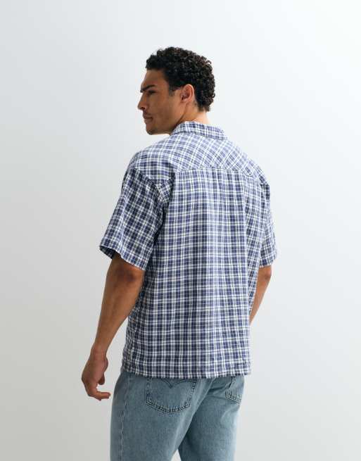 Jack & Jones - Sort cropped skjorte i hørblanding med tern og korte ærmer, 4 af 7