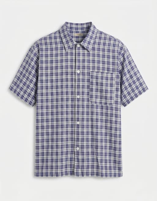 Jack & Jones - Sort cropped skjorte i hørblanding med tern og korte ærmer, 6 af 7