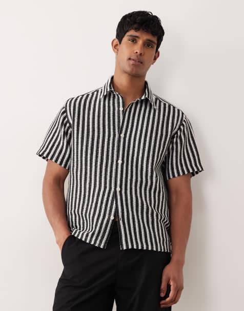 Jack & Jones - Sort kortærmet skjorte med hæklet look og striber - view 1