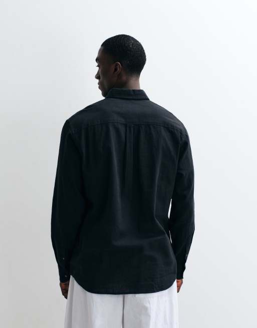 Jack & Jones - Sort langærmet skjorte i hørblanding, 4 af 5
