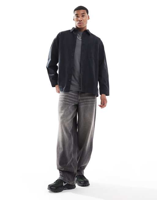 Jack & Jones - Sort og forvasket overskjorte i kraftig twill, 3 af 4