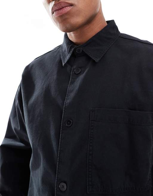 Jack & Jones - Sort og forvasket overskjorte i kraftig twill, 4 af 4