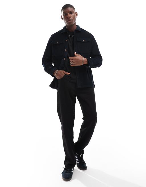 Jack & Jones - Sort og oversized overskjorte i jernbanefløjl