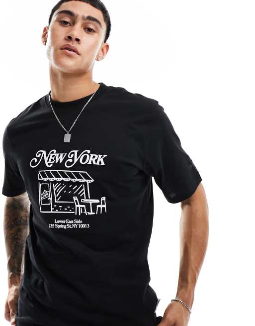 Jack & Jones - Sort og oversized T-shirt med New York-print