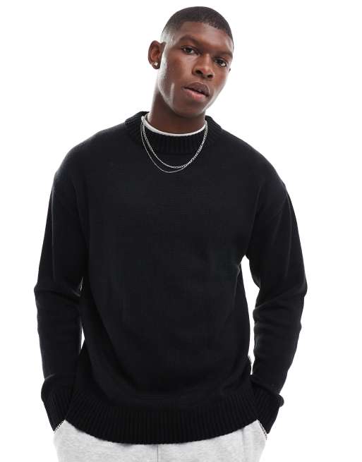 Jack & Jones - Sort og oversized trøje i chunky ribstrik med rund hals , 3 af 4