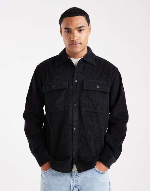 Jack & Jones - Sort oversized overskjorte i fløjl
