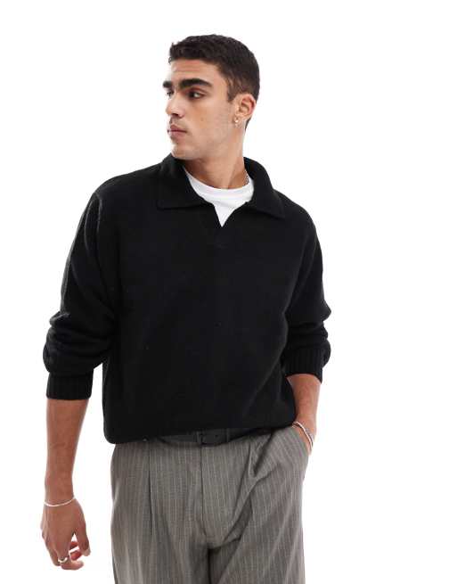 Jack & Jones - Sort oversized poloskjorte i blød strik