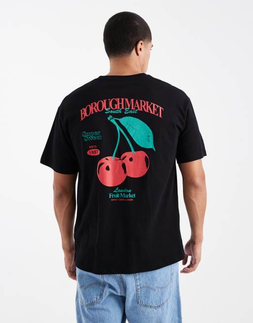 Jack & Jones - Sort oversized T-shirt med 'Borough Market'-print på ryggen