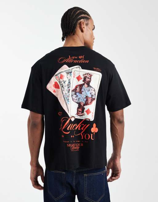 Jack & Jones - Sort oversized T-shirt med kortprint på ryggen