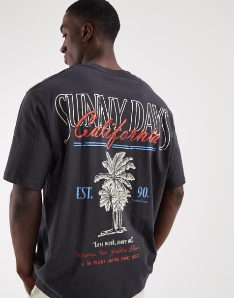 Jack & Jones - Sort oversized T-shirt med palmeprint på ryggen - view 1
