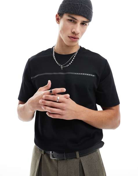 Jack & Jones - Sort oversized T-shirt med stribe- og logoprint på brystet - view 1