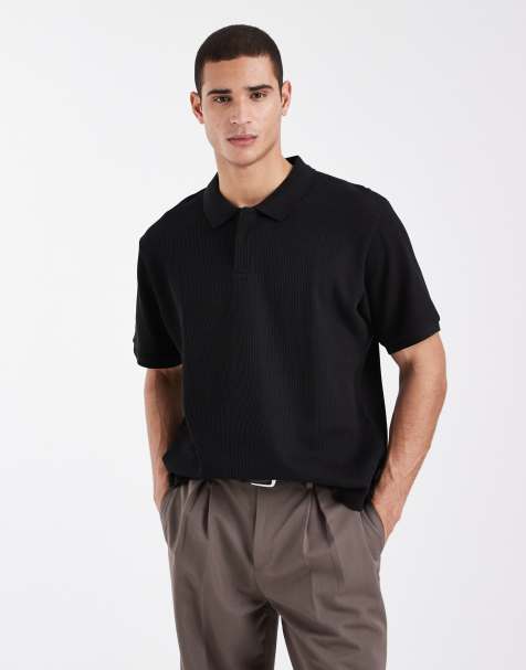Jack & Jones - Sort ribstrikket poloskjorte - view 1