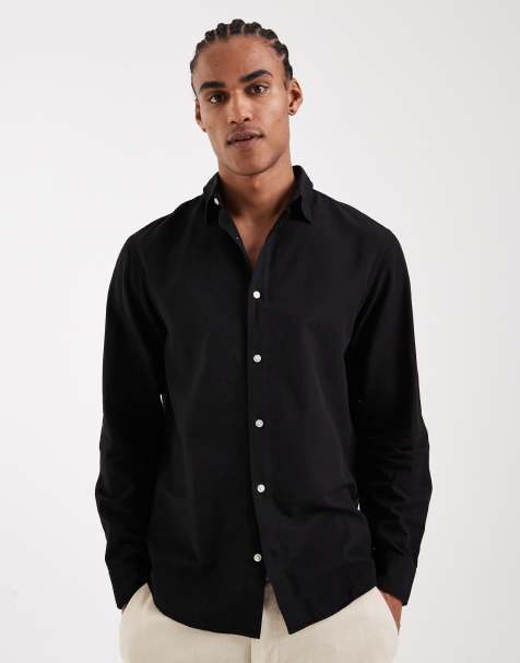 Jack & Jones - Sort skjorte i hørblanding med regular fit - view 1