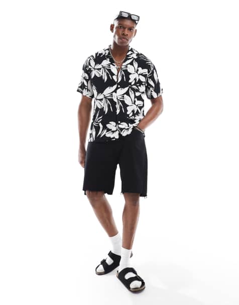 Jack & Jones - Sort skjorte med reverskrave og blomstermønster - view 1
