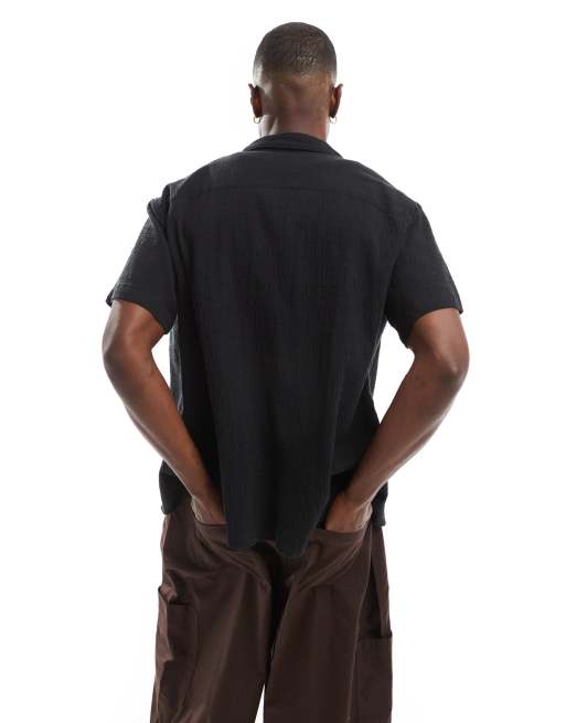 Jack & Jones - Sort skjorte med reverskrave og krøllet tekstur, 4 af 4