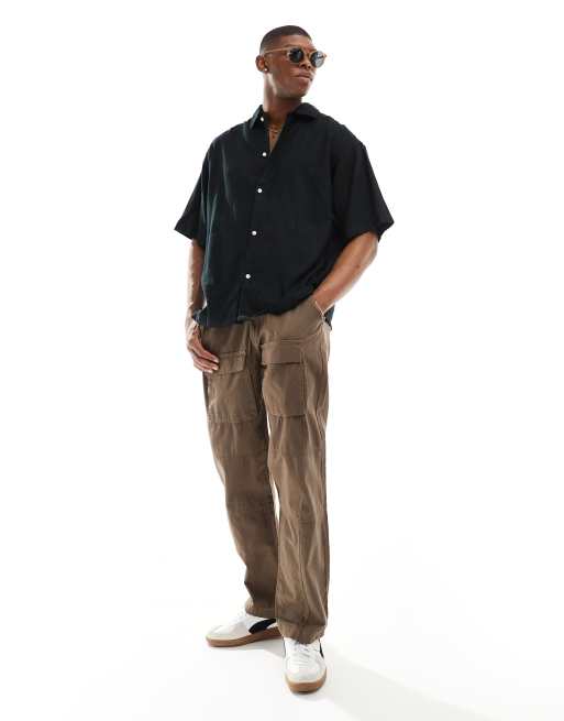 Jack & Jones - Sort super-oversized hørskjorte med knapper 