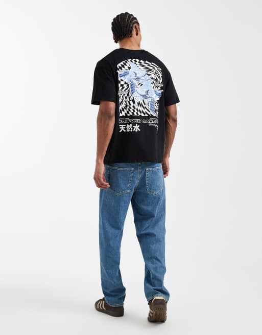 Jack & Jones - Sort T-shirt med blåt print med koi-karpe på ryggen, 2 af 5