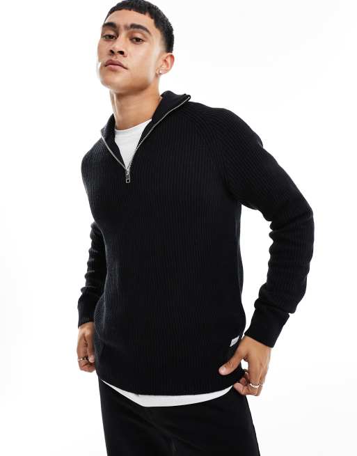 Jack & Jones - Sort trøje med kvart lynlås
