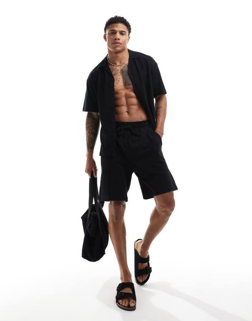 Jack & Jones - Sorte piqué-shorts - Del af sæt