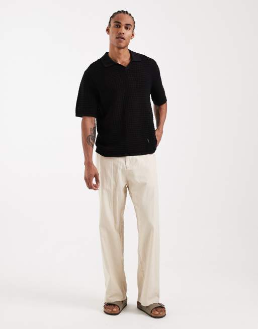 Jack & Jones split neck knit polo shirt in black, 2 of 5