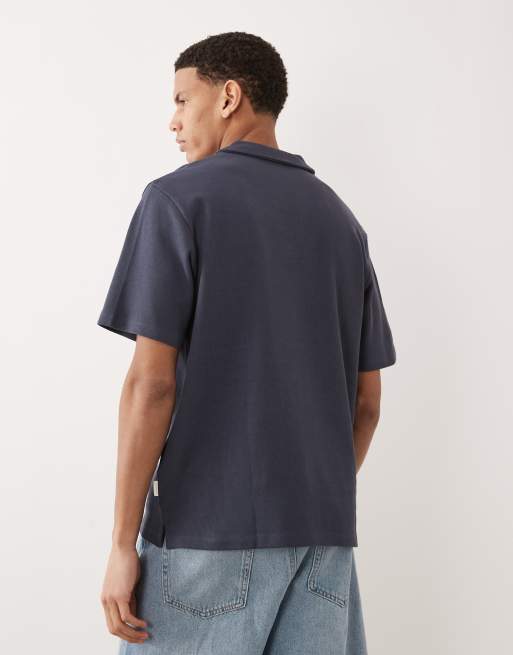 Jack & Jones split neck polo in navy, 3 of 5