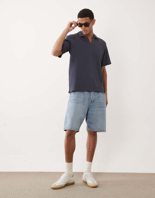 Jack & Jones split neck polo shirt in navy, 2 of 5
