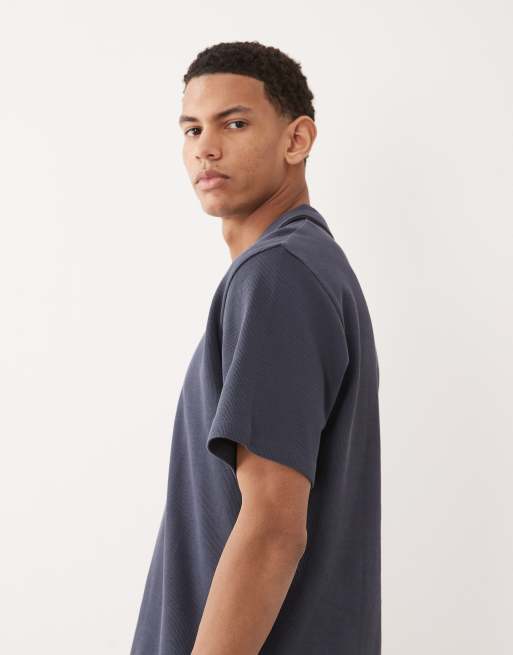 Jack & Jones split neck polo shirt in navy, 4 of 5