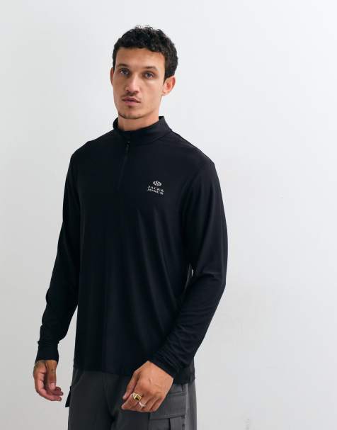 Jack & Jones Sports quarter zip quick dry long sleeve training top in black - view 1