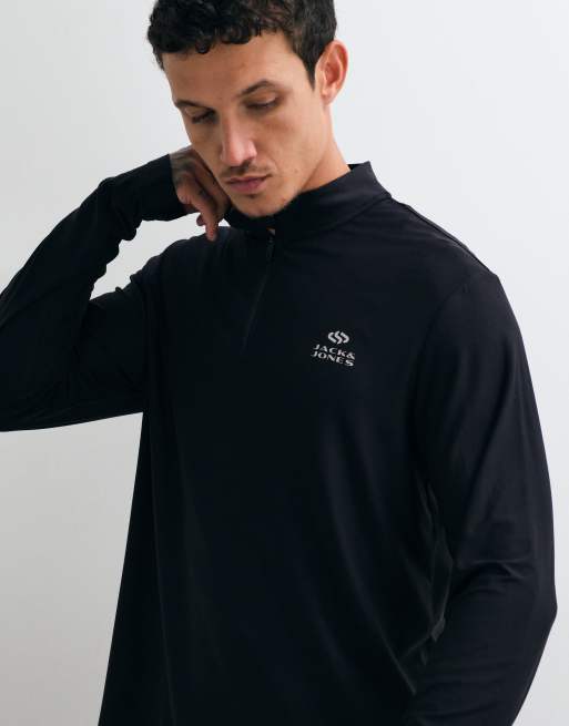 Jack & Jones Sports quarter zip quick dry long sleeve training top in black, 2 of 5