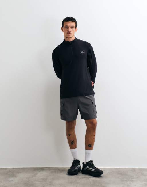 Jack & Jones Sports quarter zip quick dry long sleeve training top in black, 4 of 5