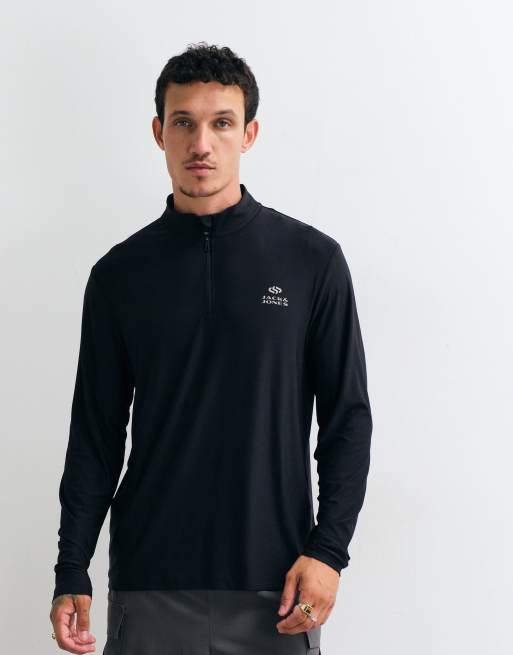 Jack & Jones Sports quarter zip quick dry long sleeve training top in black, 5 of 5