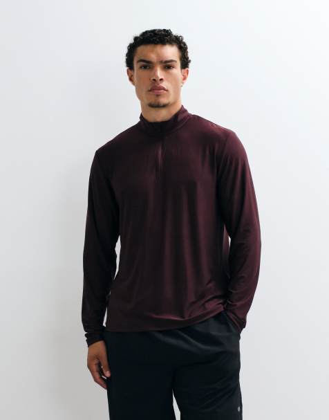 Jack & Jones Sports quarter zip quick dry long sleeve training top in burgundy - view 1