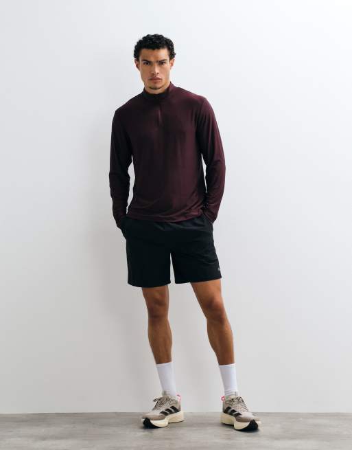Jack & Jones Sports quarter zip quick dry long sleeve training top in burgundy, 2 of 5