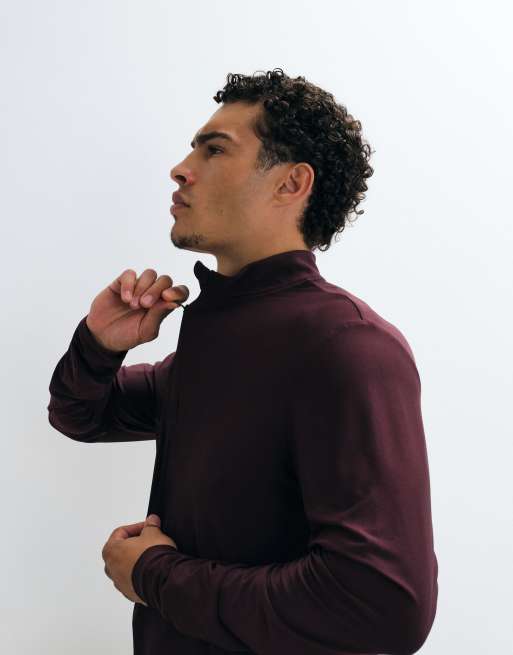 Jack & Jones Sports quarter zip quick dry long sleeve training top in burgundy, 3 of 5