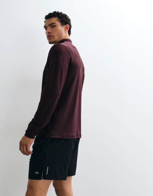 Jack & Jones Sports quarter zip quick dry long sleeve training top in burgundy, 5 of 5