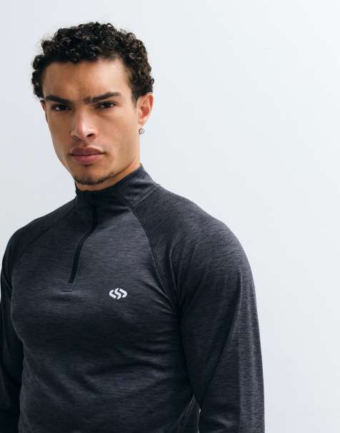 Jack & Jones Sports quarter zip quick dry long sleeve training top in gray - view 1