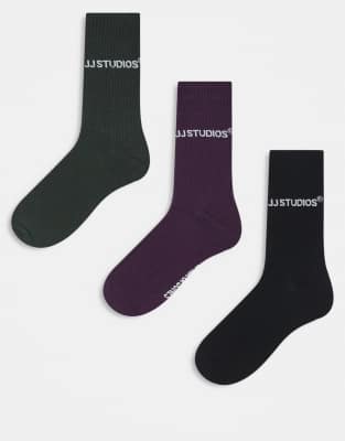 sports socks 3 pack in khaki black plum-Multi