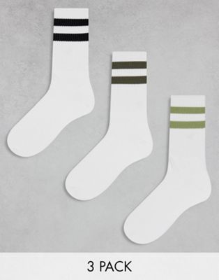 Jack & Jones sports socks 3 pack with stripe in neutral